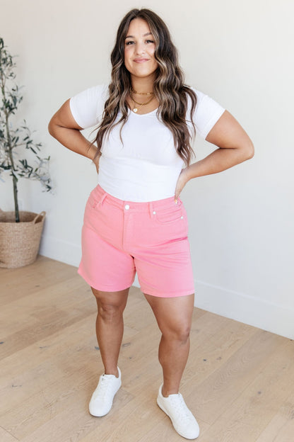 Jenna High Rise Control Top Cuffed Shorts in Pink - Driftwood Boutique