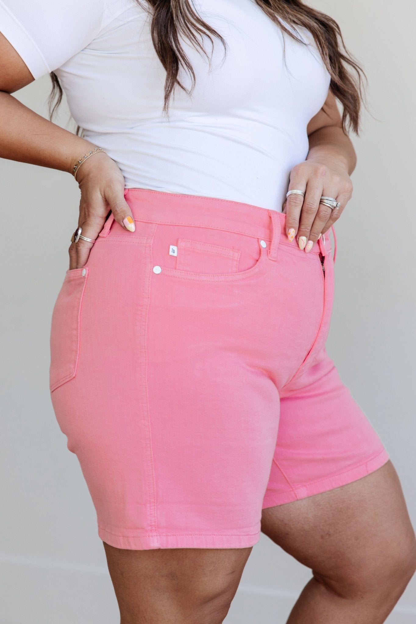 Jenna High Rise Control Top Cuffed Shorts in Pink - Driftwood Boutique