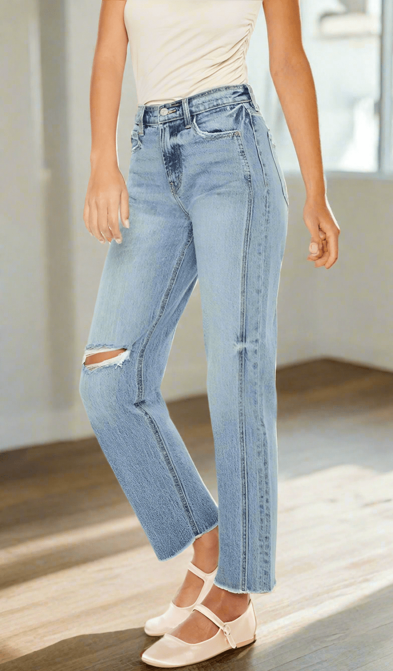 Justin Ultra High Rise Distressed Double Seam Straight Jeans - Driftwood Boutique