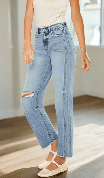 Justin Ultra High Rise Distressed Double Seam Straight Jeans - Driftwood Boutique