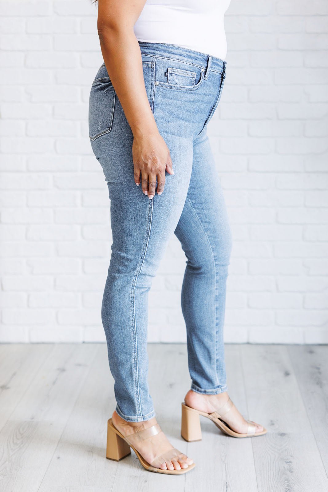 Justine High Rise Control Top Contrast Wash Skinny Jeans - Driftwood Boutique