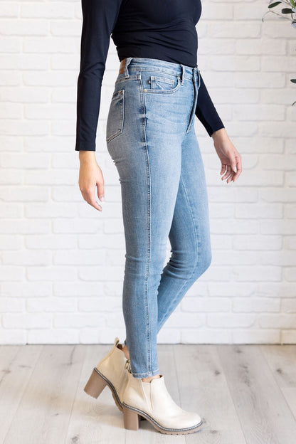 Justine High Rise Control Top Contrast Wash Skinny Jeans - Driftwood Boutique
