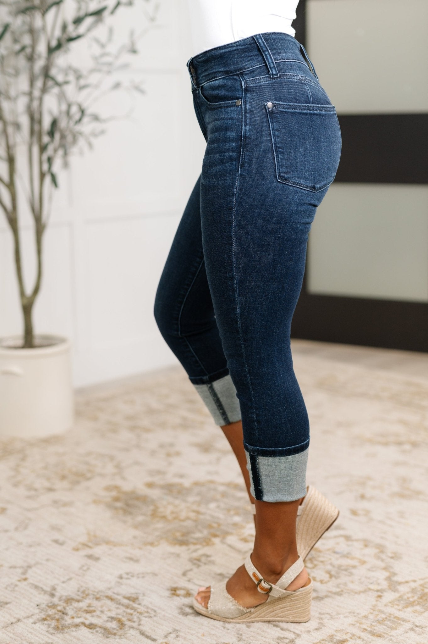 Karen High Rise Double Waist Band Capri Jeans - Driftwood Boutique