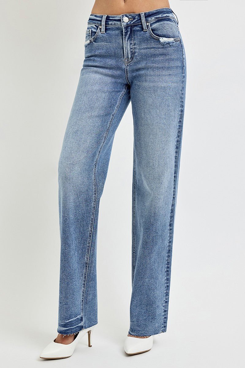 Karla High Rise Raw Hem Straight Leg Jeans - Driftwood Boutique