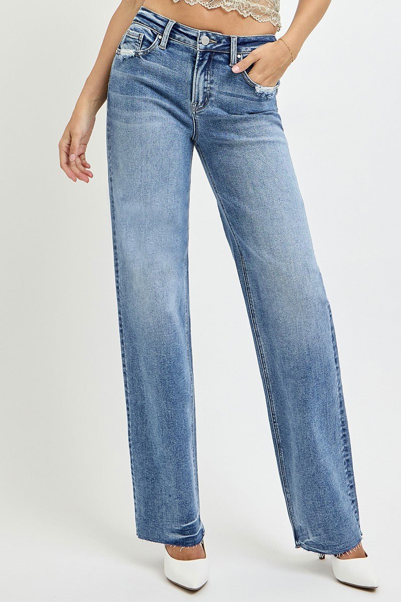 Karla High Rise Raw Hem Straight Leg Jeans - Driftwood Boutique