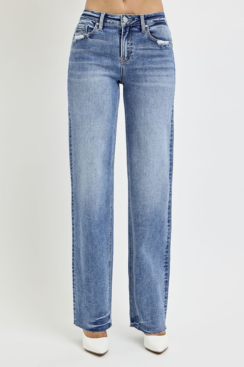 Karla High Rise Raw Hem Straight Leg Jeans - Driftwood Boutique