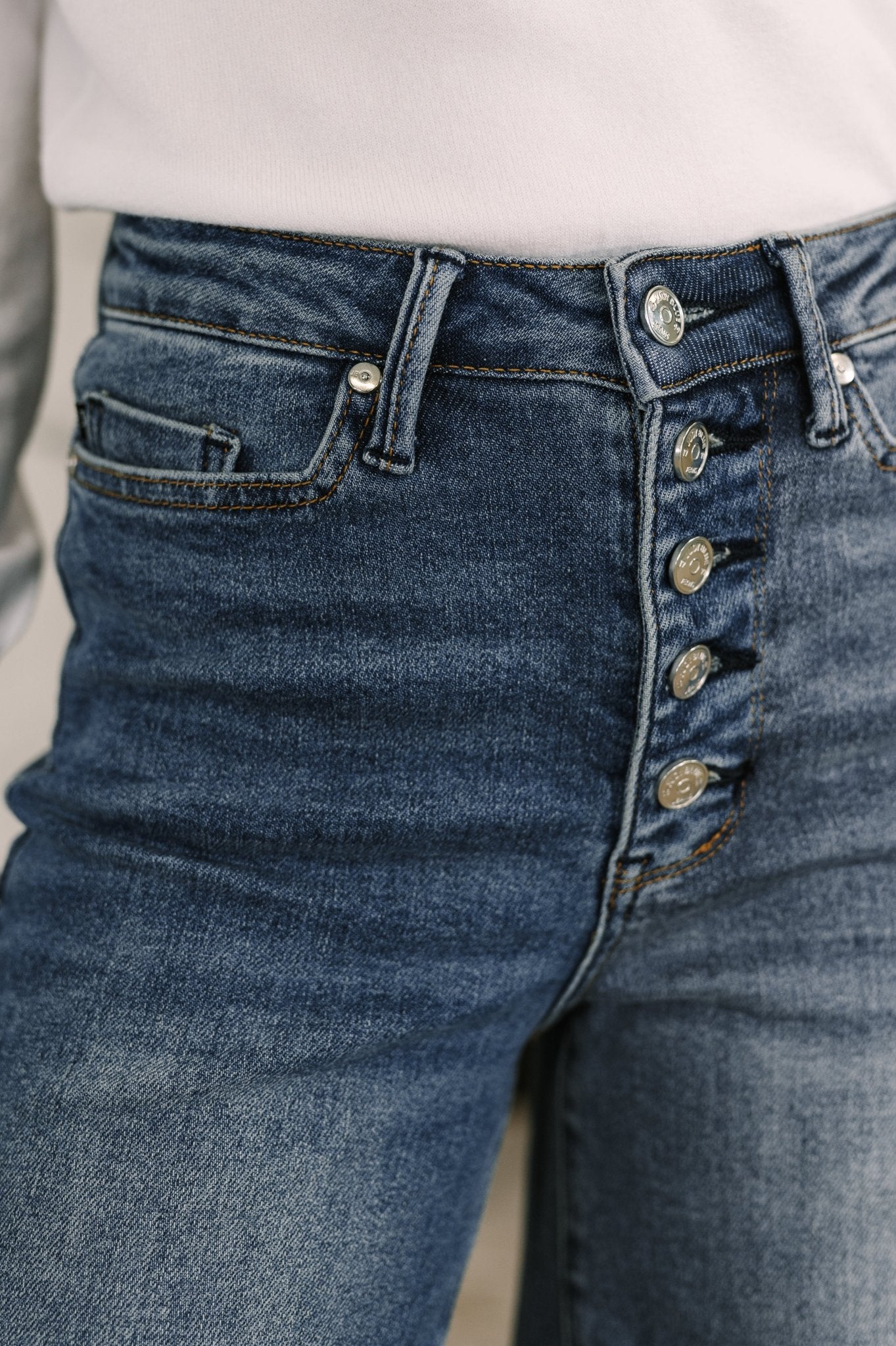 Karla High Waist Column Straight Button - Fly & Back Welt Pockets - Driftwood Boutique