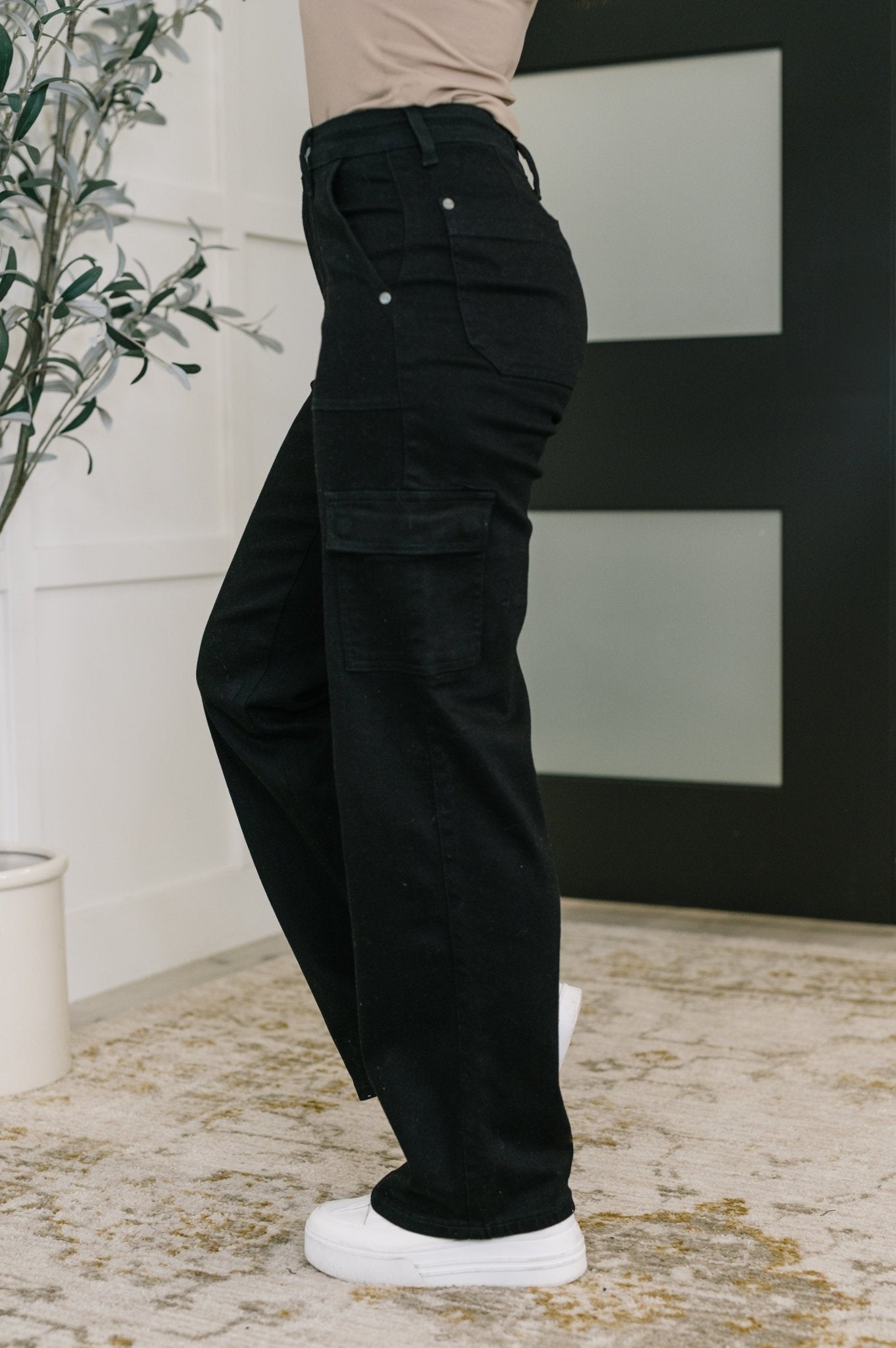 Keira High Waist Cargo Wide in Black - Driftwood Boutique