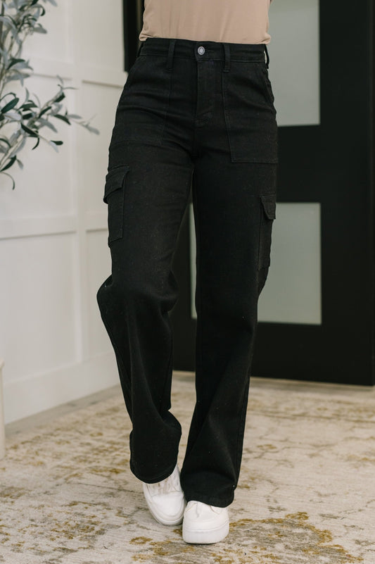 Keira High Waist Cargo Wide in Black - Driftwood Boutique