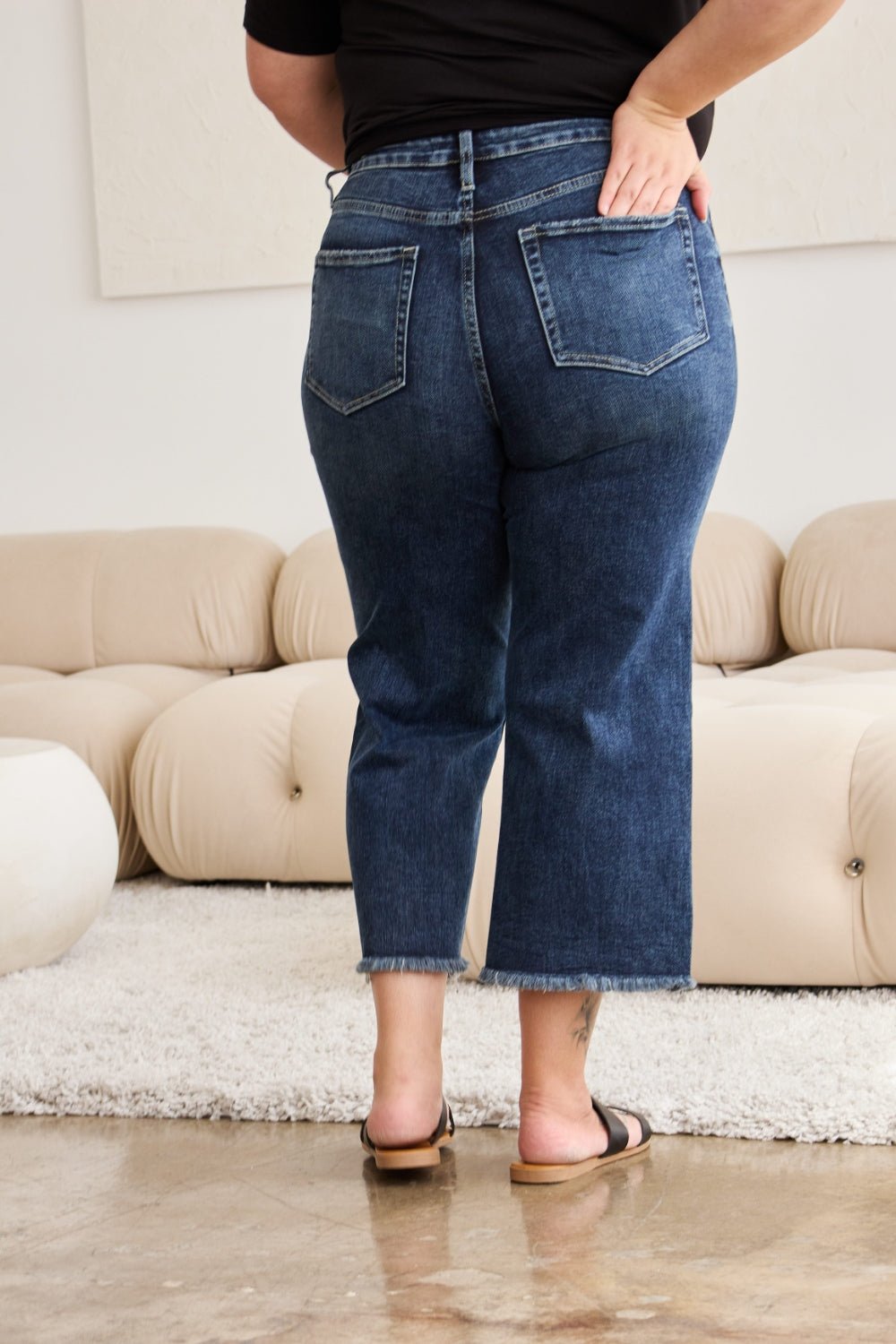 Kellen Tummy Control High Waist Raw Hem Jeans - Driftwood Boutique