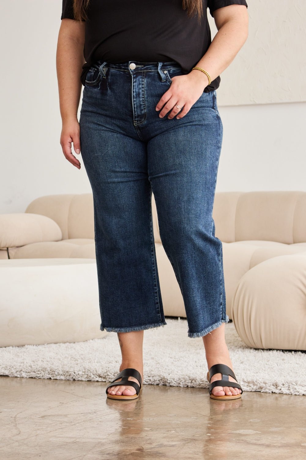 Kellen Tummy Control High Waist Raw Hem Jeans - Driftwood Boutique