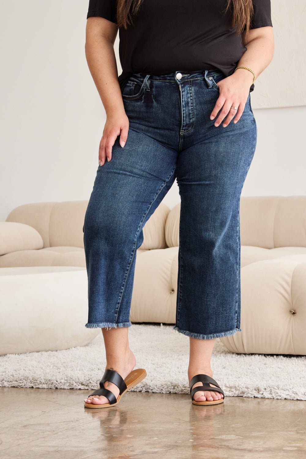 Kellen Tummy Control High Waist Raw Hem Jeans - Driftwood Boutique