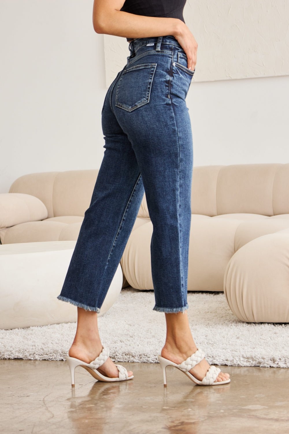 Kellen Tummy Control High Waist Raw Hem Jeans - Driftwood Boutique