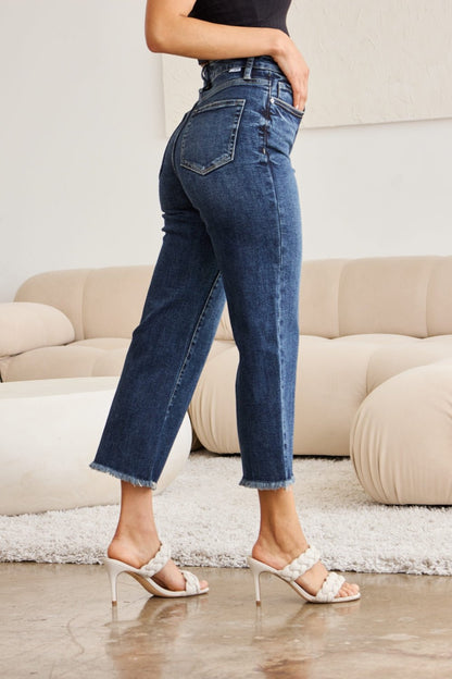 Kellen Tummy Control High Waist Raw Hem Jeans - Driftwood Boutique