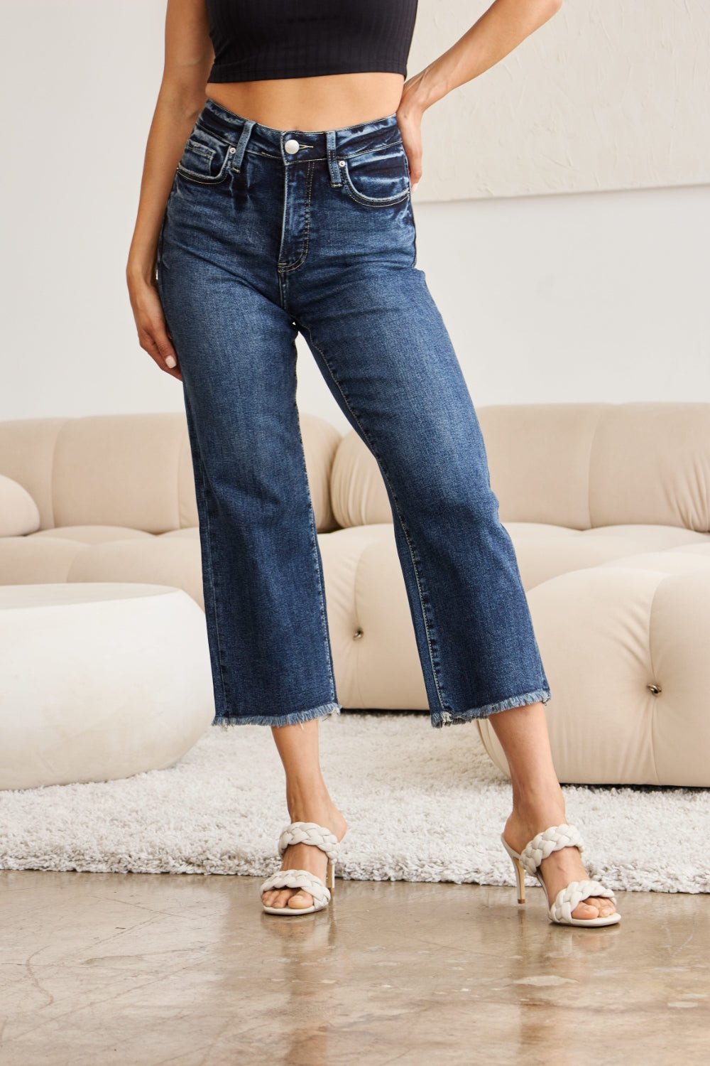 Kellen Tummy Control High Waist Raw Hem Jeans - Driftwood Boutique