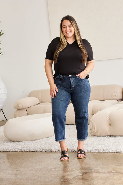 Kellen Tummy Control High Waist Raw Hem Jeans - Driftwood Boutique