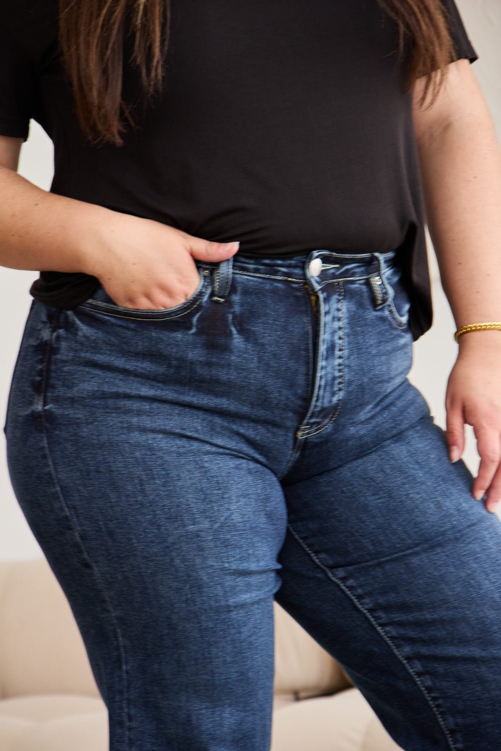 Kellen Tummy Control High Waist Raw Hem Jeans - Driftwood Boutique