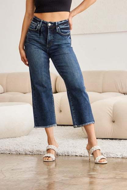 Kellen Tummy Control High Waist Raw Hem Jeans - Driftwood Boutique