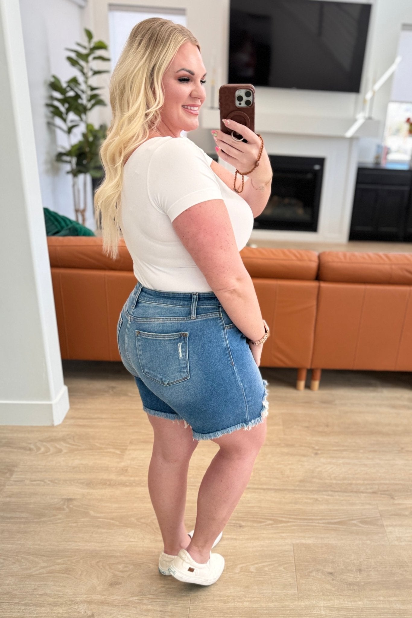 Kelsey Mid Rise Distressed Denim Shorts - Driftwood Boutique