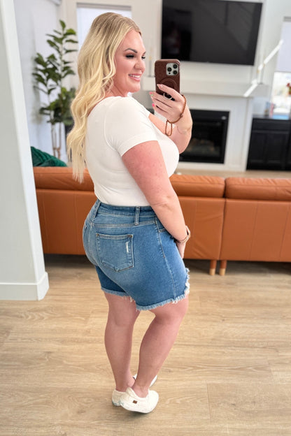 Kelsey Mid Rise Distressed Denim Shorts - Driftwood Boutique
