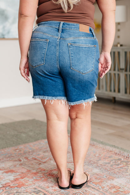 Kelsey Mid Rise Distressed Denim Shorts - Driftwood Boutique