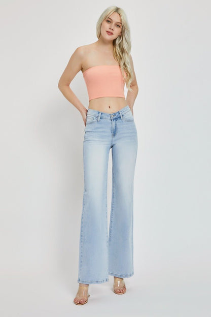 Kelsey Mid Rise V - Waist Wide Leg Jeans - Driftwood Boutique