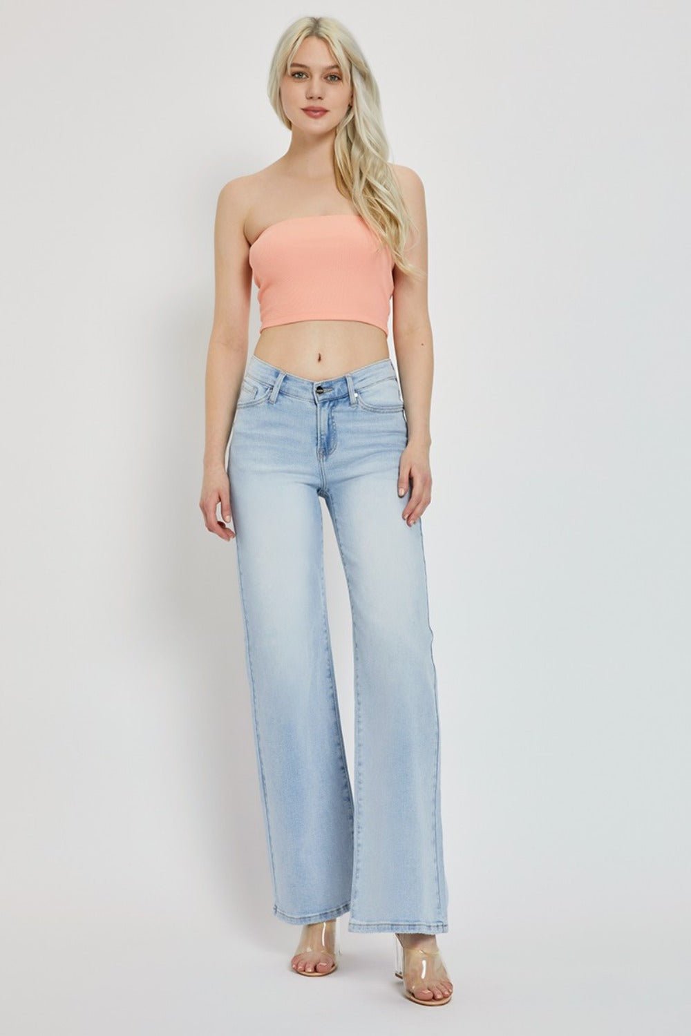 Kelsey Mid Rise V - Waist Wide Leg Jeans - Driftwood Boutique