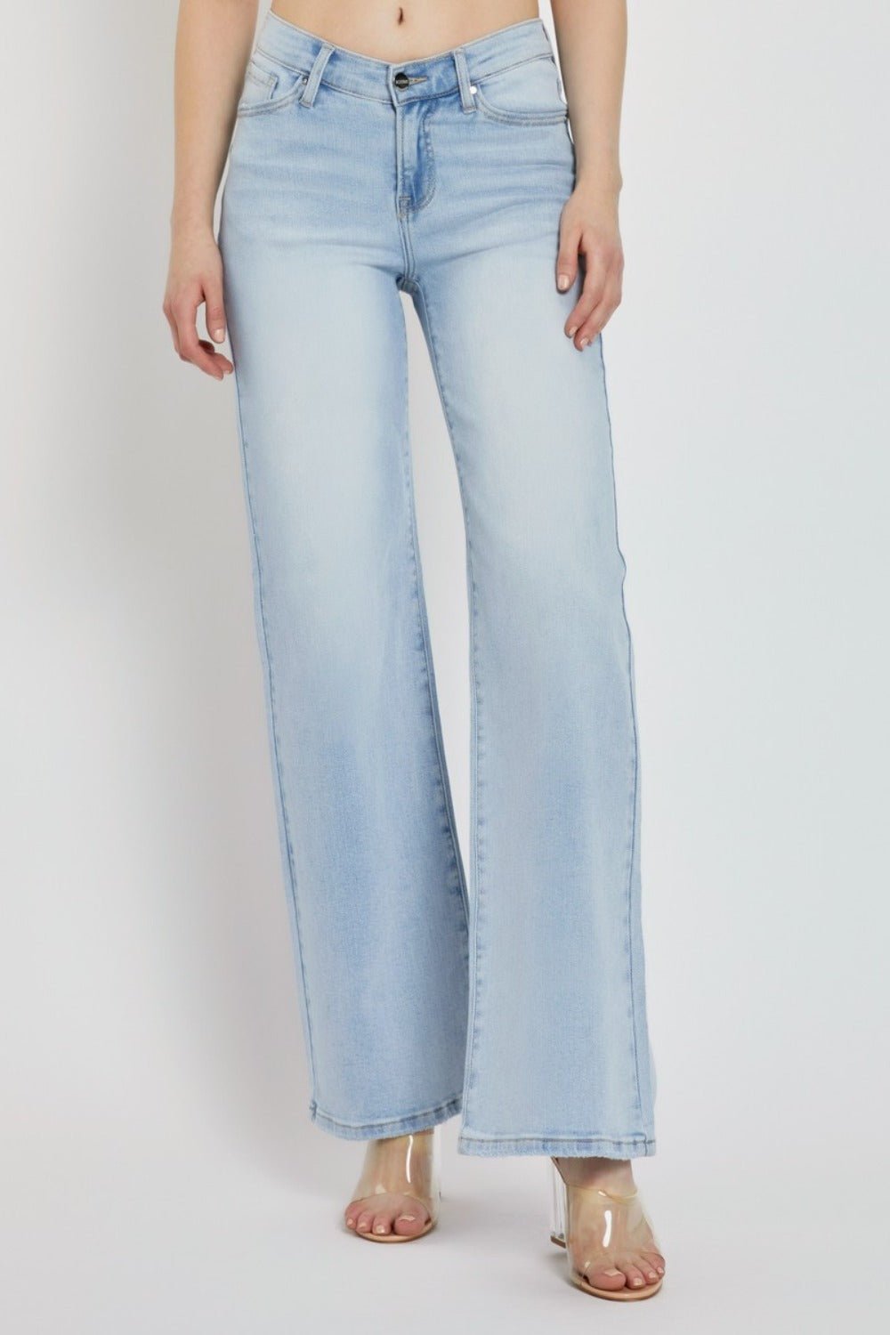 Kelsey Mid Rise V - Waist Wide Leg Jeans - Driftwood Boutique