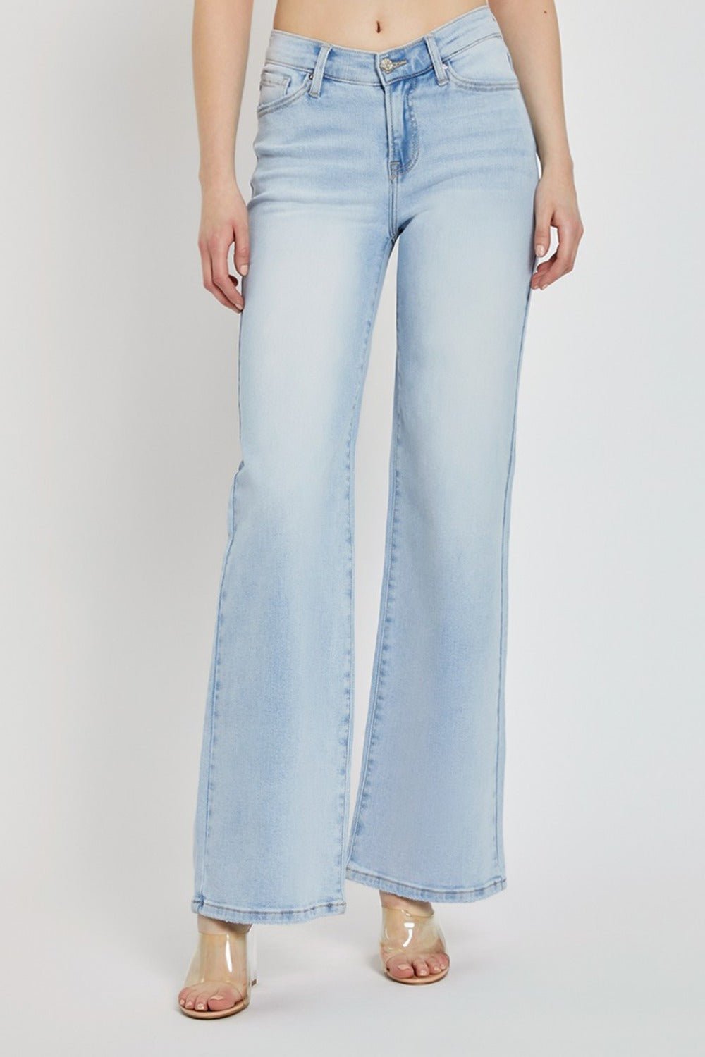 Kelsey Mid Rise V - Waist Wide Leg Jeans - Driftwood Boutique