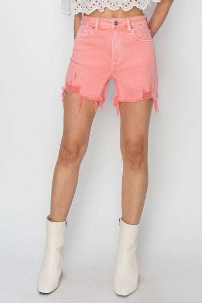 Kelsi High Rise Distressed Denim Shorts - Driftwood Boutique