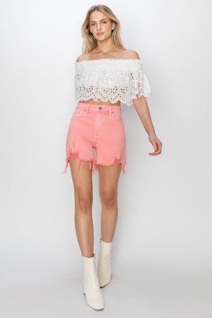 Kelsi High Rise Distressed Denim Shorts - Driftwood Boutique
