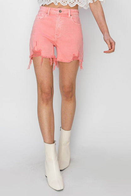 Kelsi High Rise Distressed Denim Shorts - Driftwood Boutique