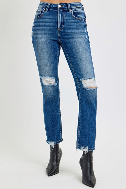 Kodi High Rise Distressed Crop Straight Jeans - Driftwood Boutique