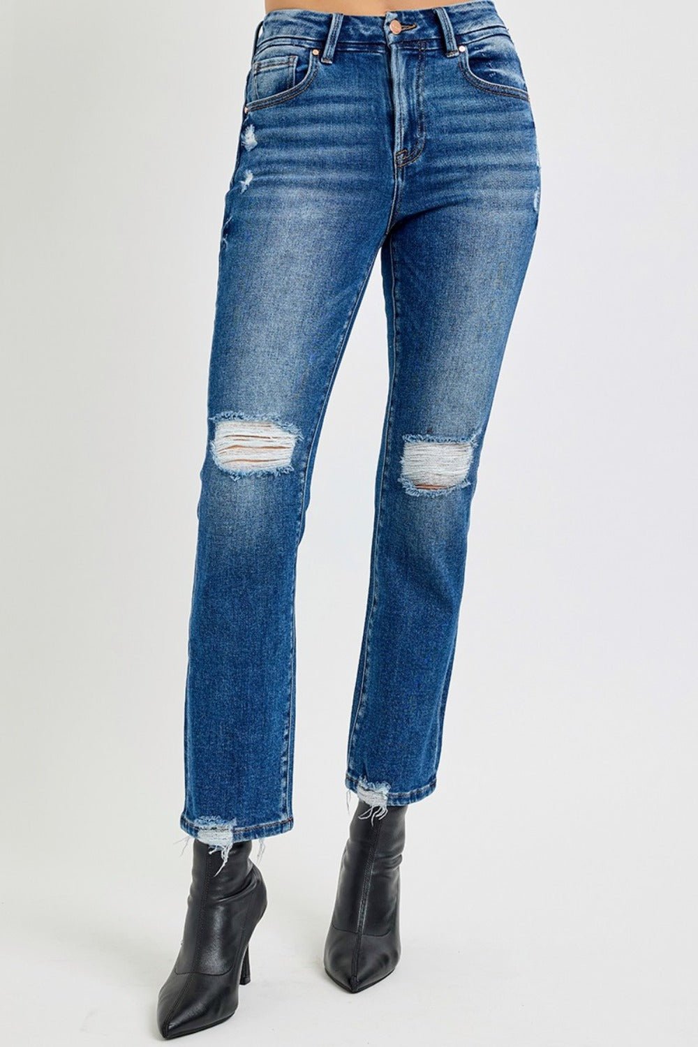 Kodi High Rise Distressed Crop Straight Jeans - Driftwood Boutique