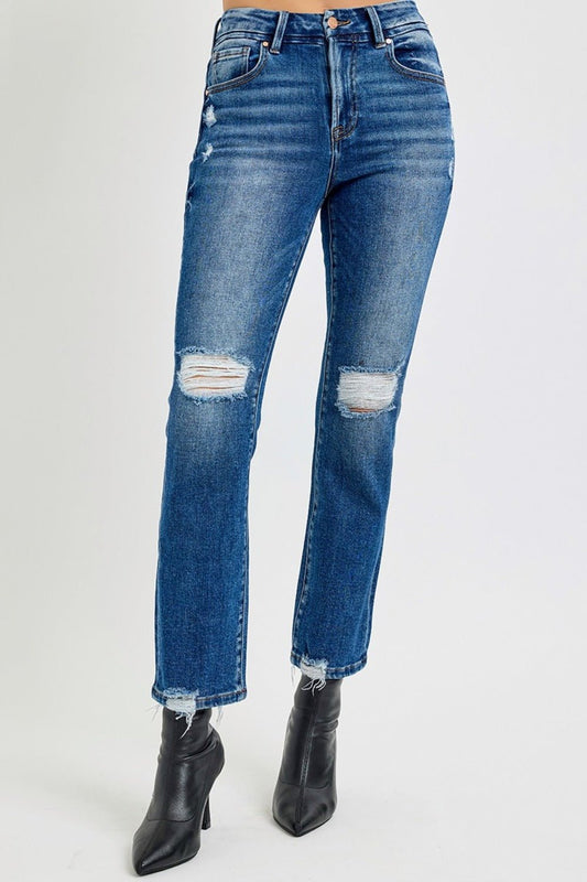 Kodi High Rise Distressed Crop Straight Jeans - Driftwood Boutique