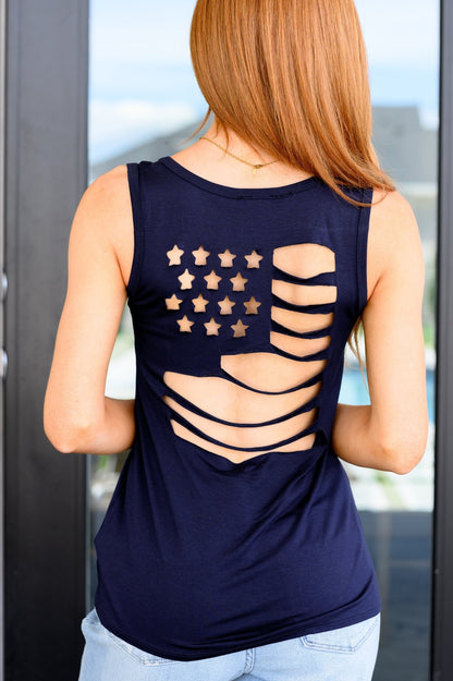 Land of the Free Tank in Navy - Driftwood Boutique