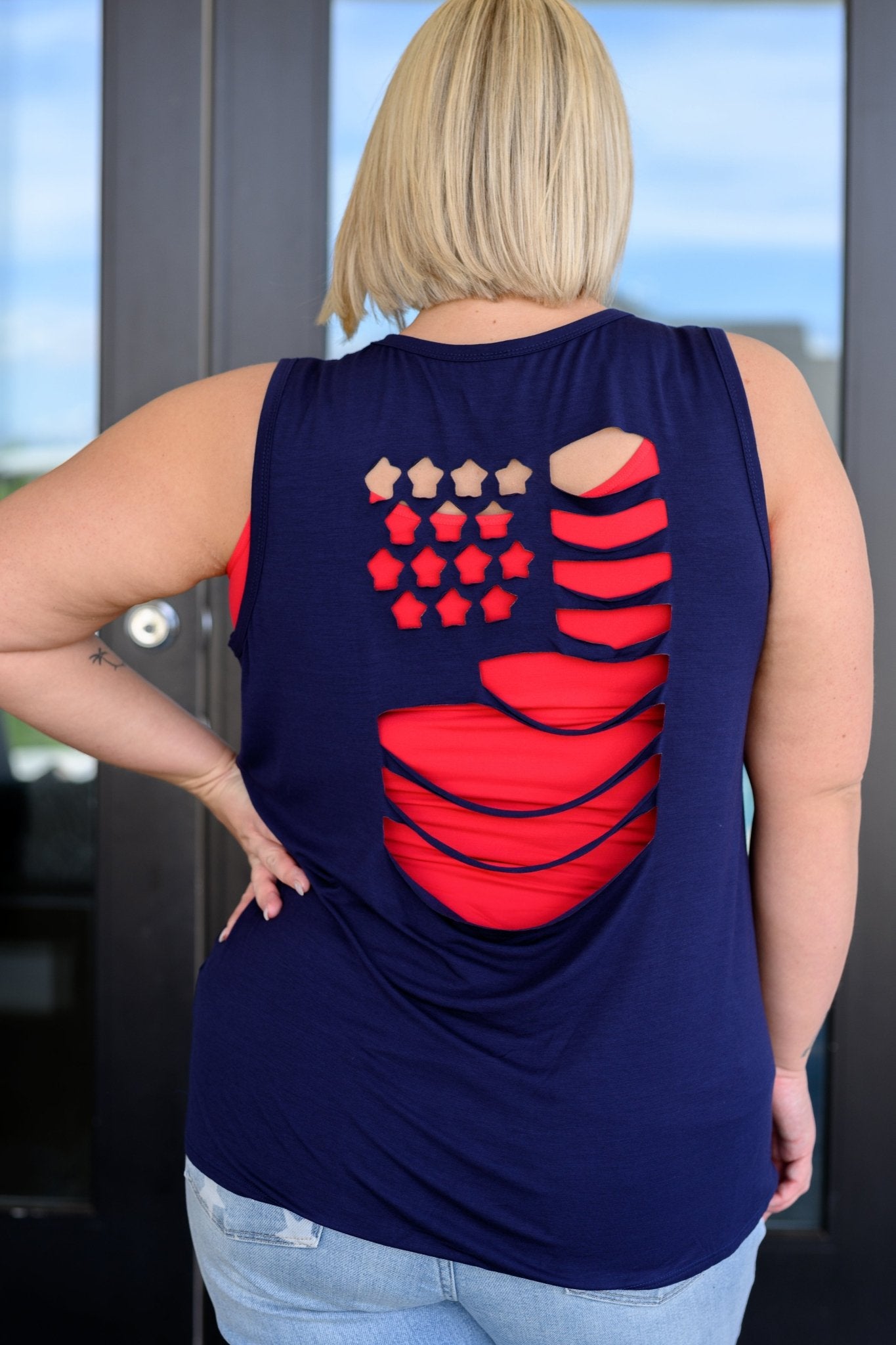 Land of the Free Tank in Navy - Driftwood Boutique