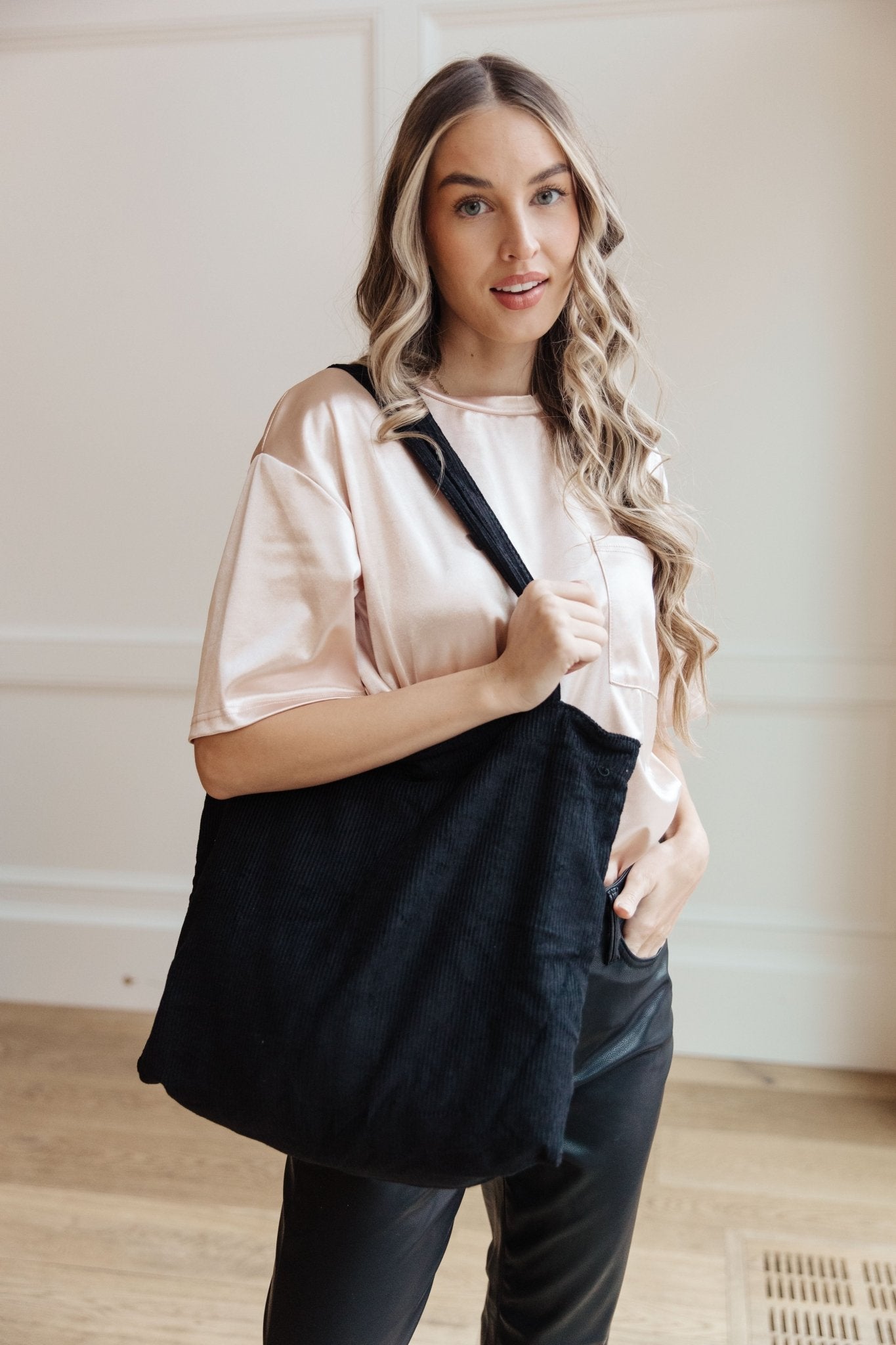 Last Minute Corduroy Tote in Black - Driftwood Boutique