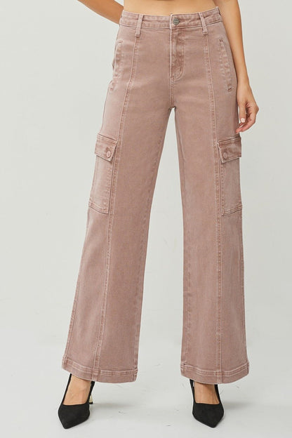 Leighanna High Rise Wide Leg Cargo Jeans - Driftwood Boutique