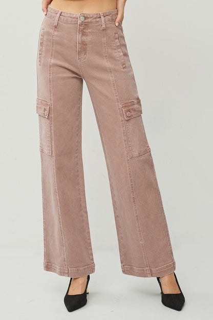 Leighanna High Rise Wide Leg Cargo Jeans - Driftwood Boutique