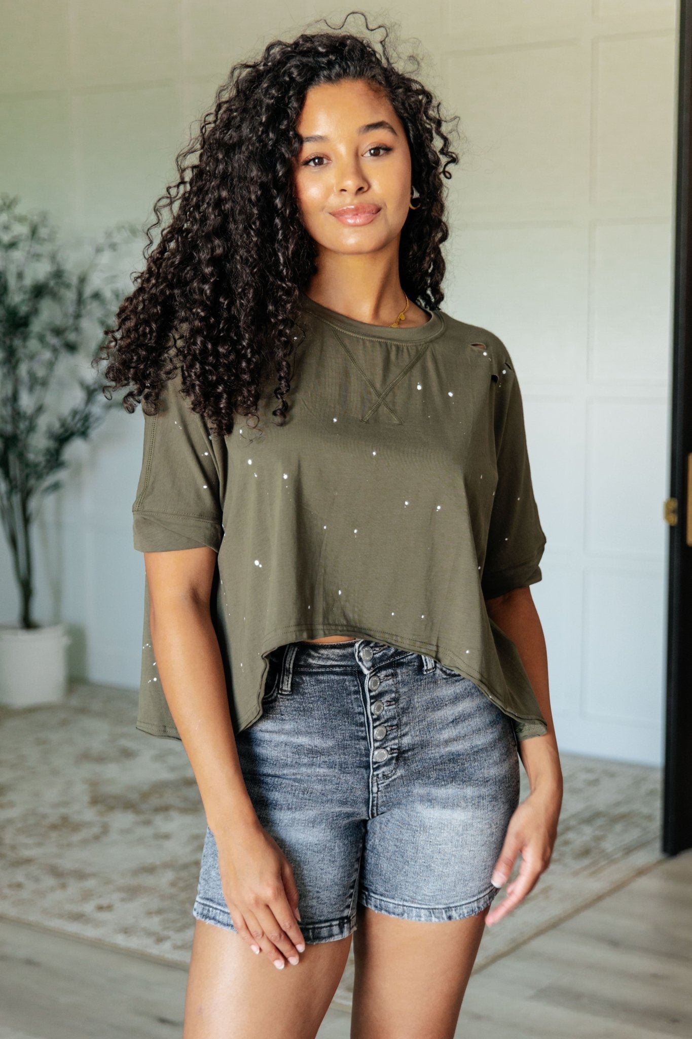 Less Than Stressed Asymmetrical Distressed Top - Driftwood Boutique