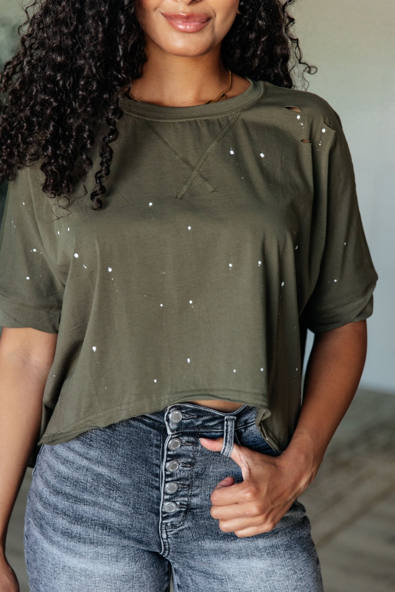 Less Than Stressed Asymmetrical Distressed Top - Driftwood Boutique