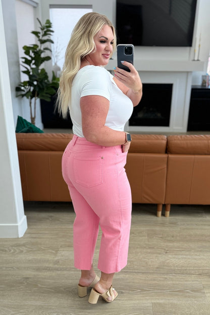 Lisa High Rise Control Top Wide Leg Crop Jeans in Pink - Driftwood Boutique
