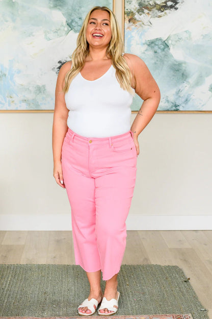 Lisa High Rise Control Top Wide Leg Crop Jeans in Pink - Driftwood Boutique