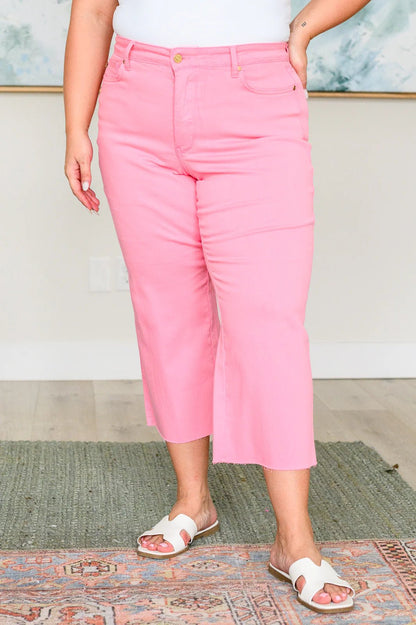 Lisa High Rise Control Top Wide Leg Crop Jeans in Pink - Driftwood Boutique