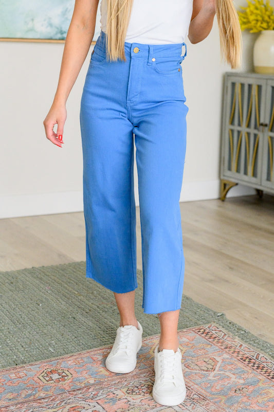 Lisa High Rise Control Top Wide Leg Crop Jeans in Sky Blue - Driftwood Boutique