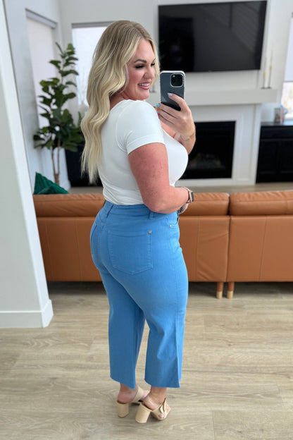 Lisa High Rise Control Top Wide Leg Crop Jeans in Sky Blue - Driftwood Boutique
