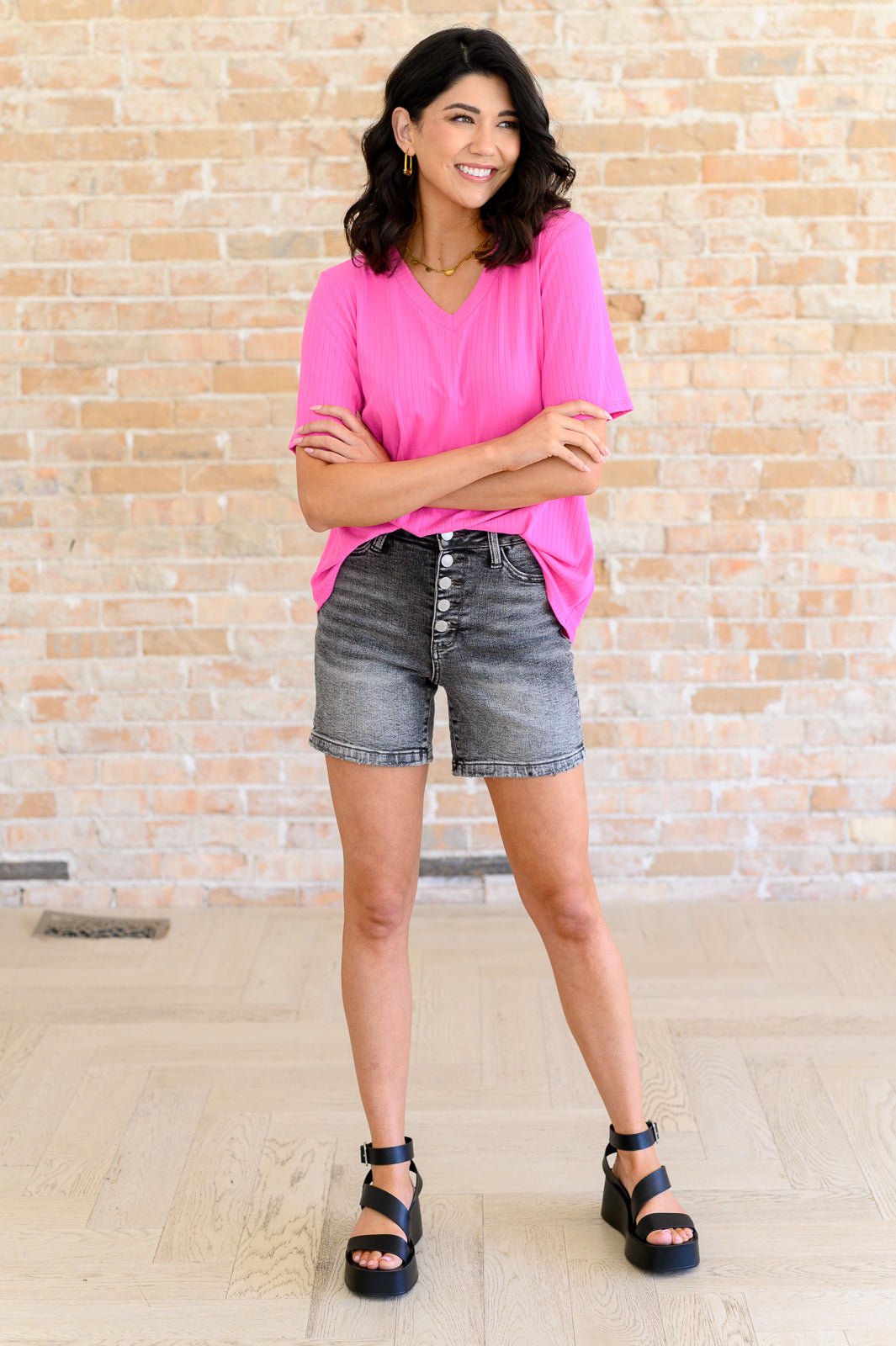 Lonesome Valley V - Neck Ribbed Top - Driftwood Boutique