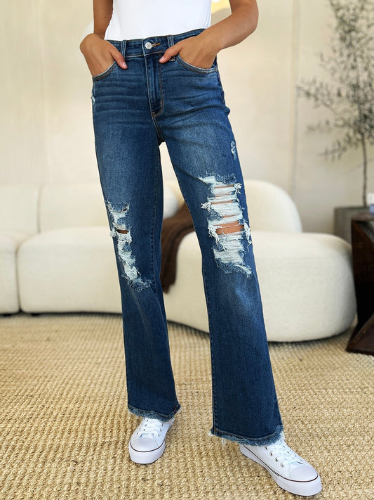Loree Mid Rise Raw Hem Distressed Straight Leg Jeans - Driftwood Boutique