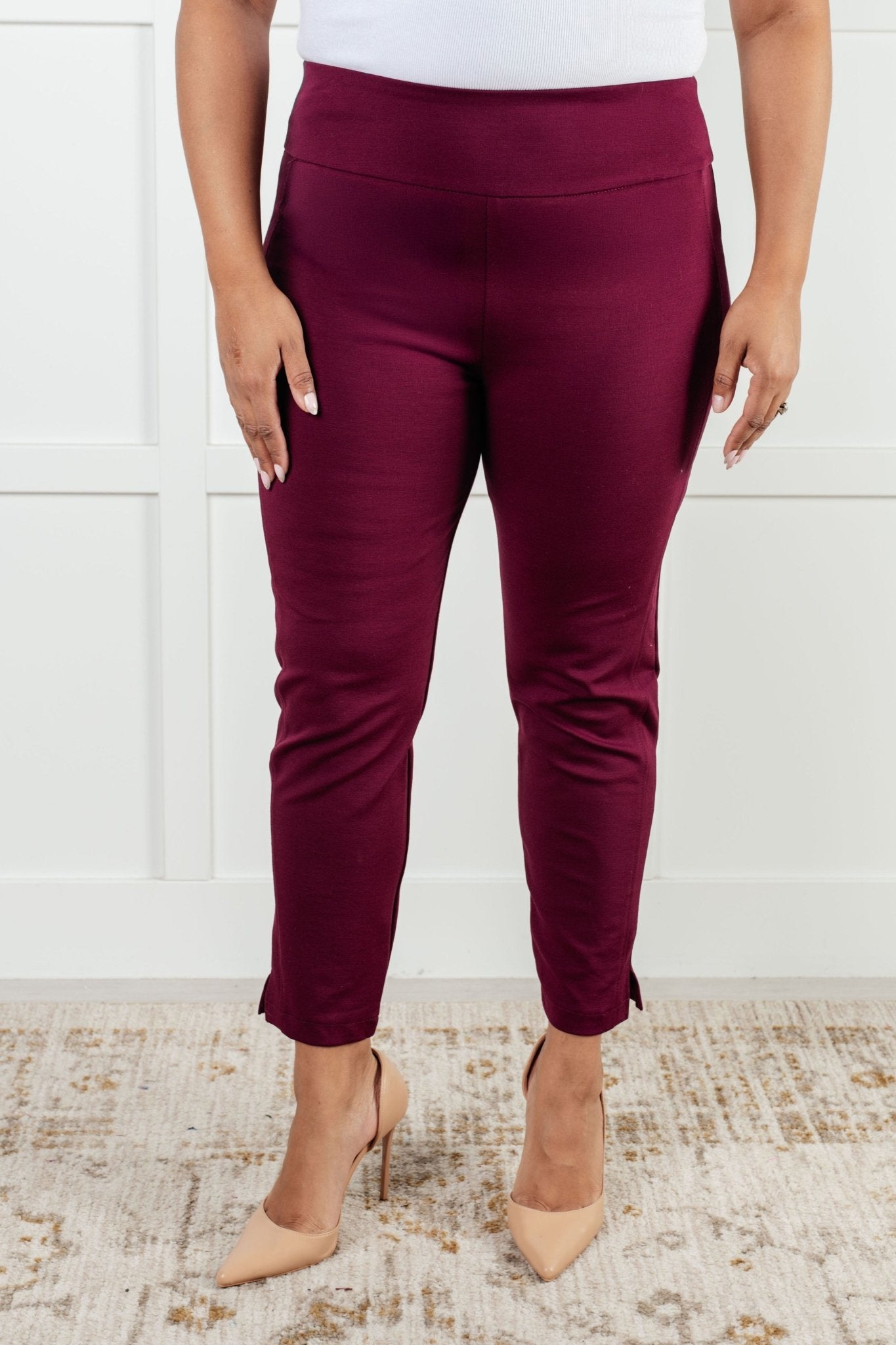 Magic Ankle Crop Skinny Pants in Wine - Driftwood Boutique
